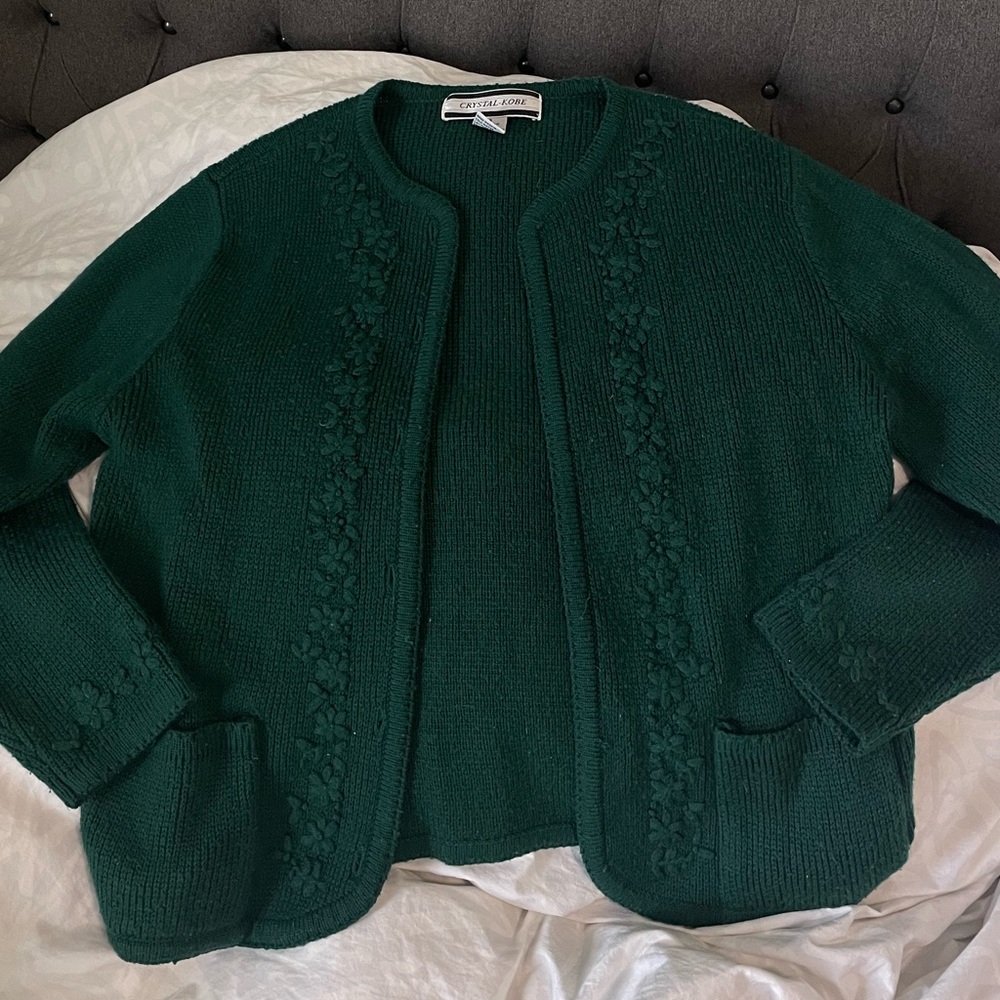 vintage forest green cardigan